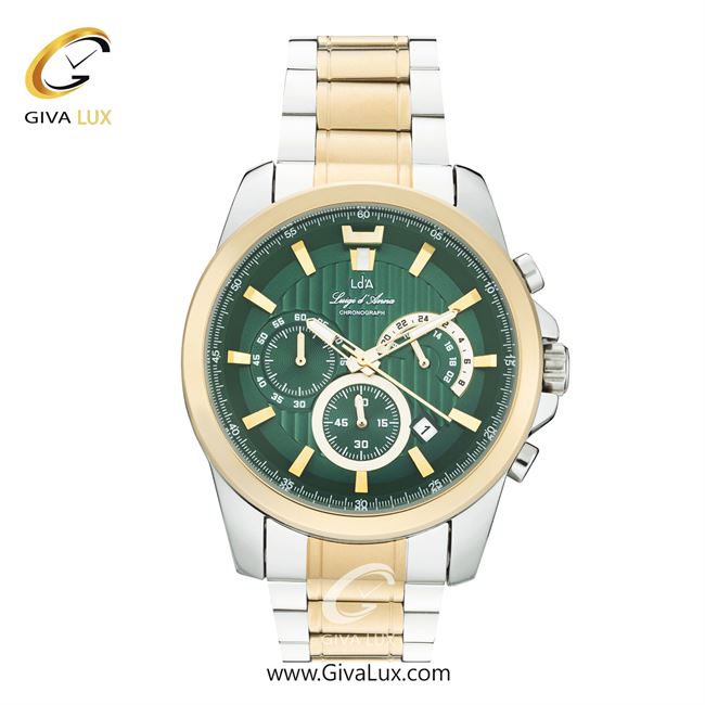 ساعت مچی اورجینال مردانه LdA سه موتوره کرنوگراف نقره ای-طلایی | طلایی-نقره ای| سبز| کد رفرنس 2477